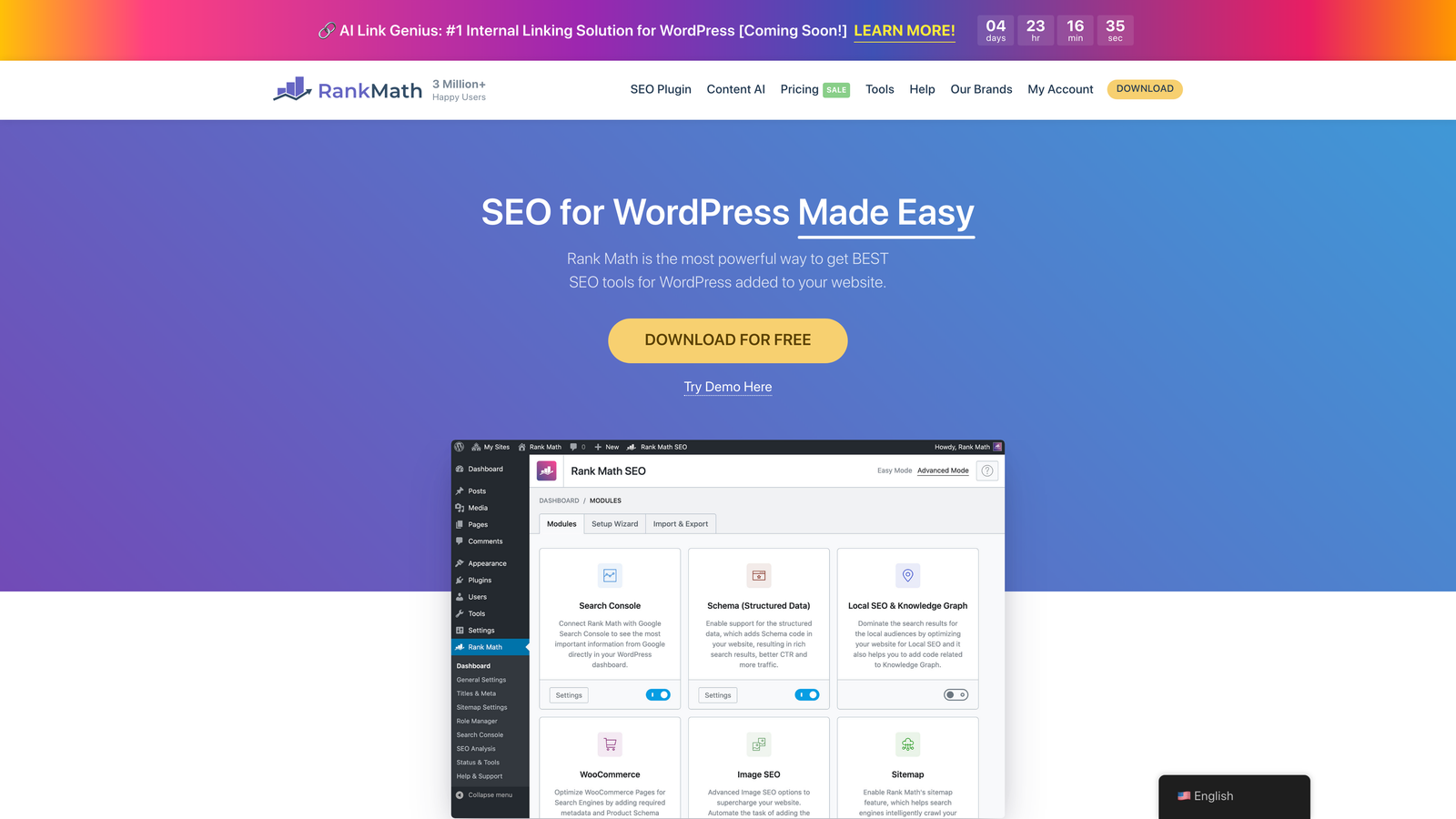 Screenshot of Rank Math SEO website