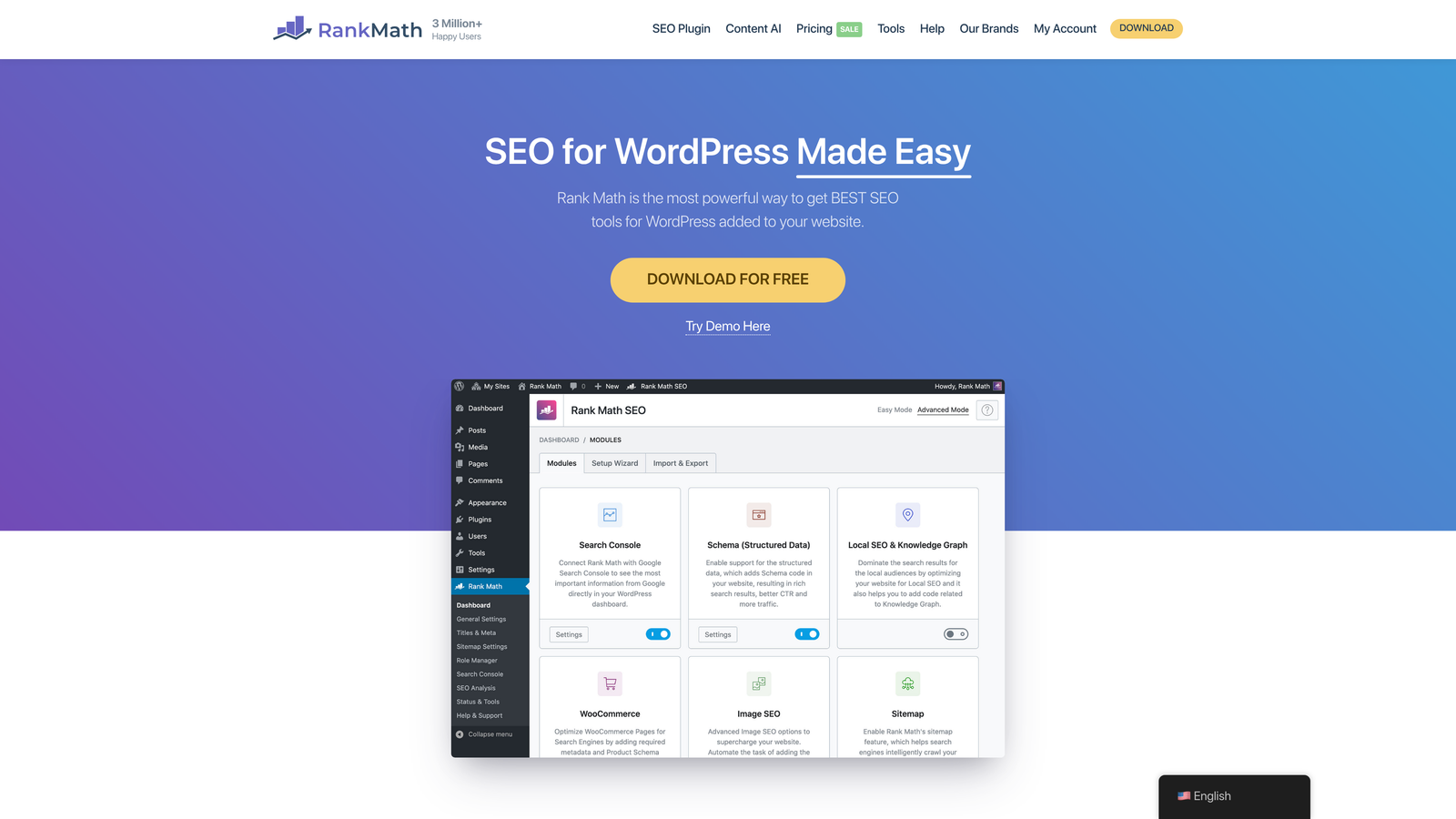 Screenshot of Rank Math SEO website