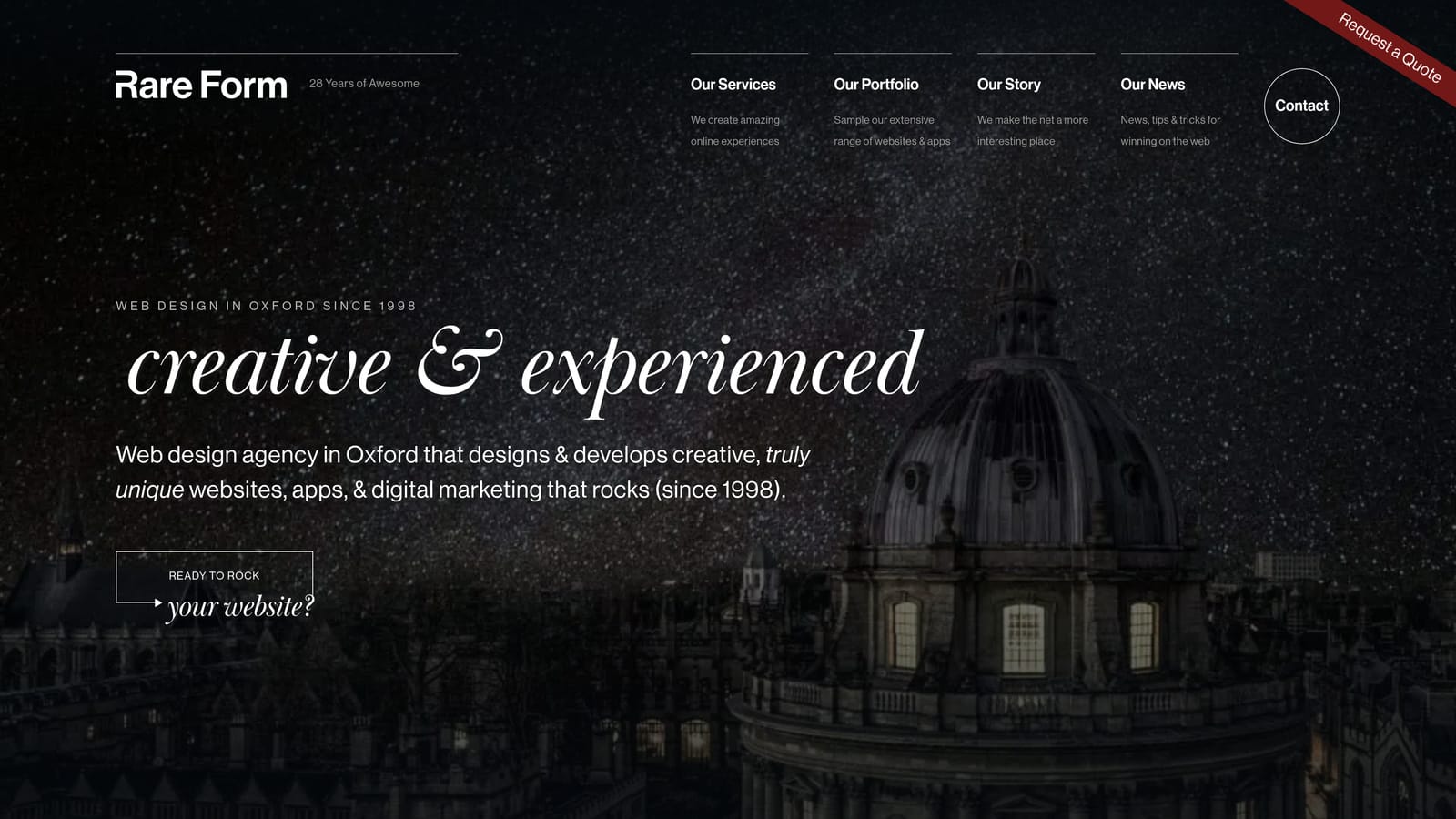 Screenshot of Rare Form New Media website