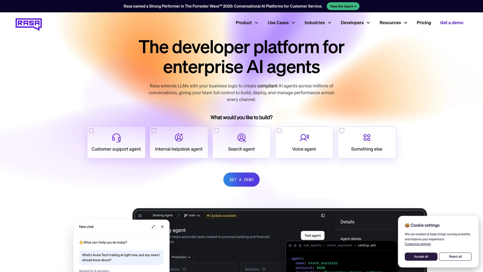 Screenshot of Rasa website