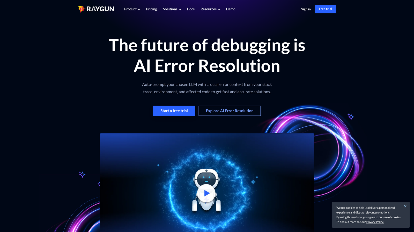 Screenshot of Raygun website