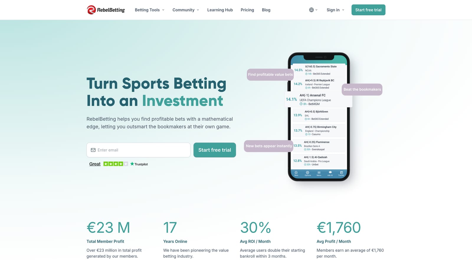 Screenshot of RebelBetting website