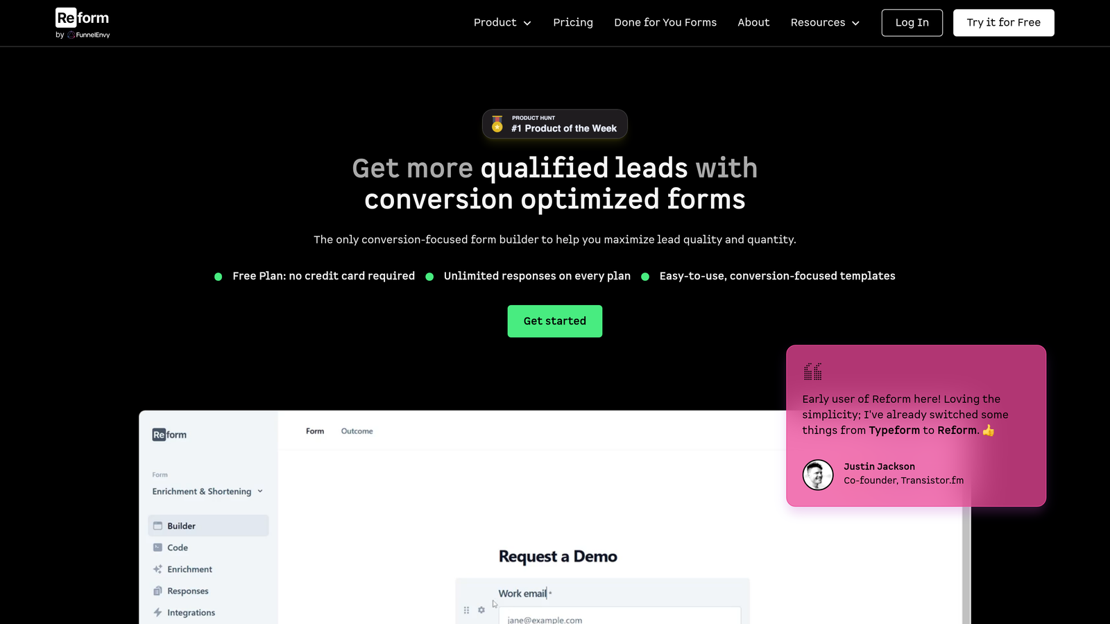 Screenshot of Reform website