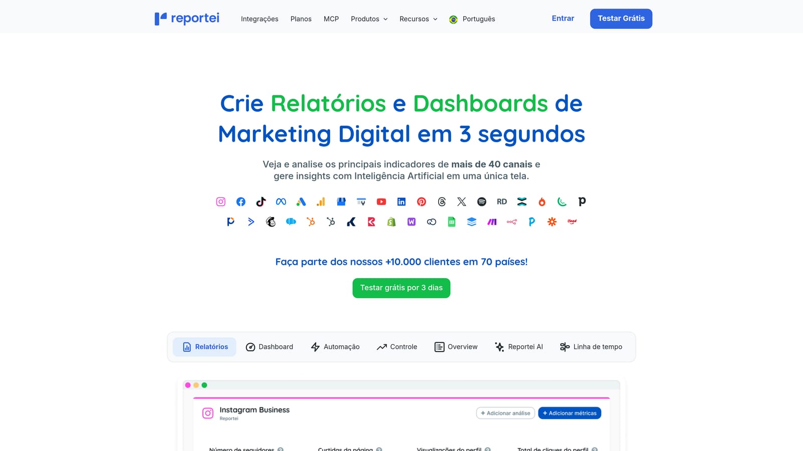 Screenshot of Reportei website
