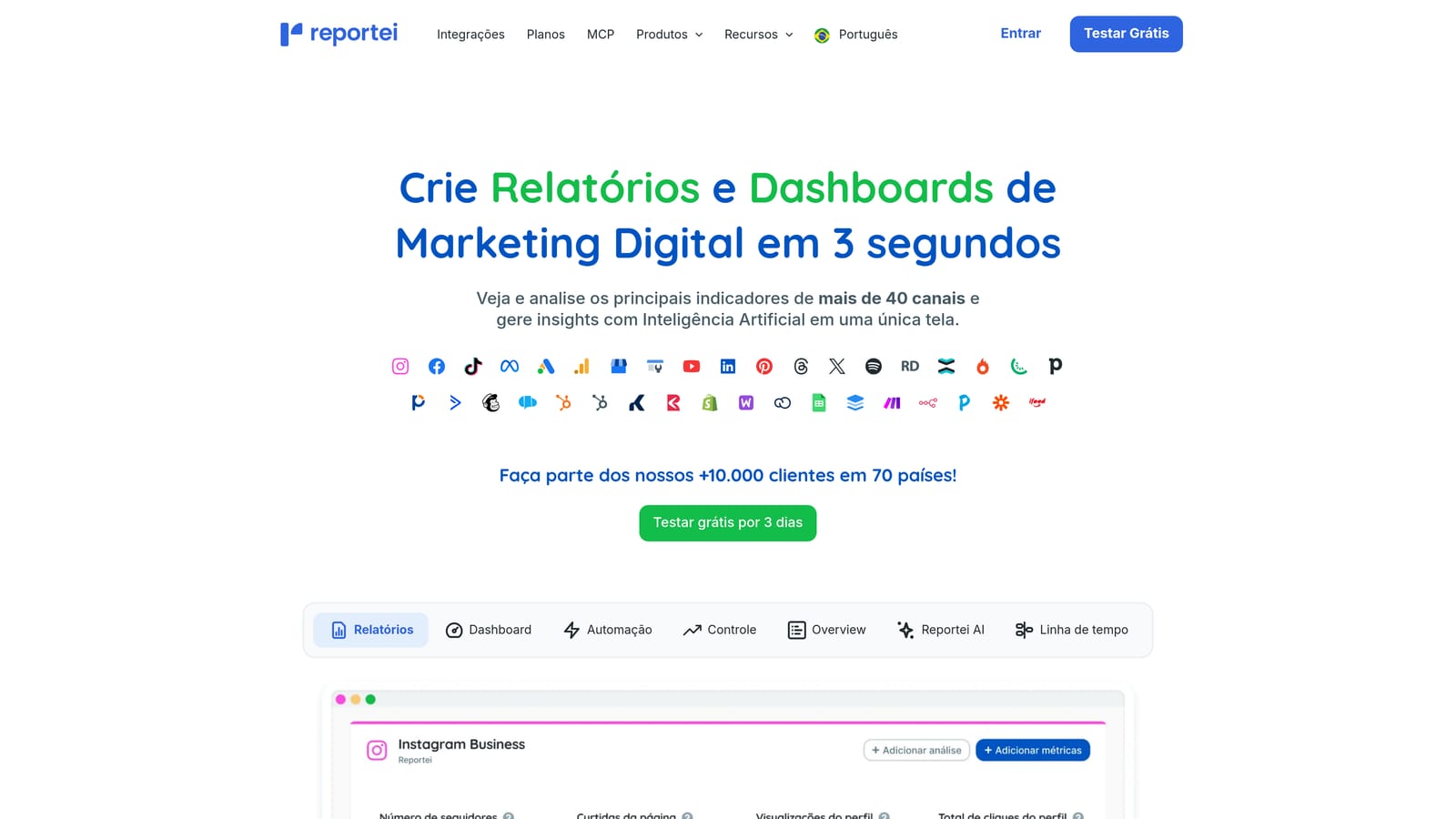 Screenshot of Reportei website