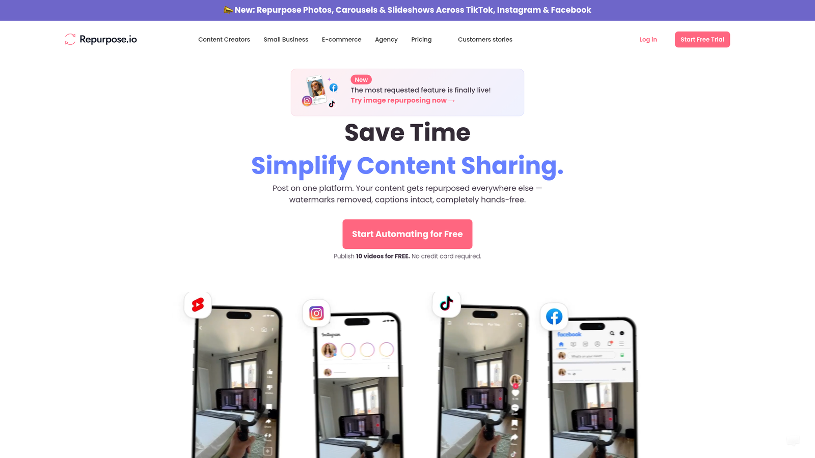 Screenshot of Repurpose.io website