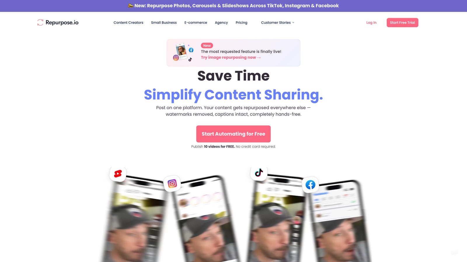 Screenshot of Repurpose.io website
