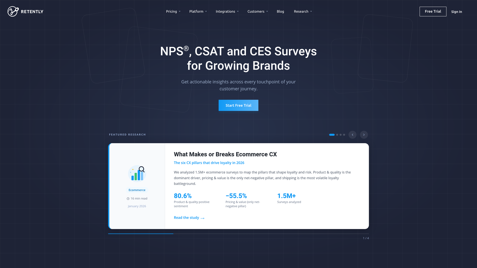 Screenshot of Retently website