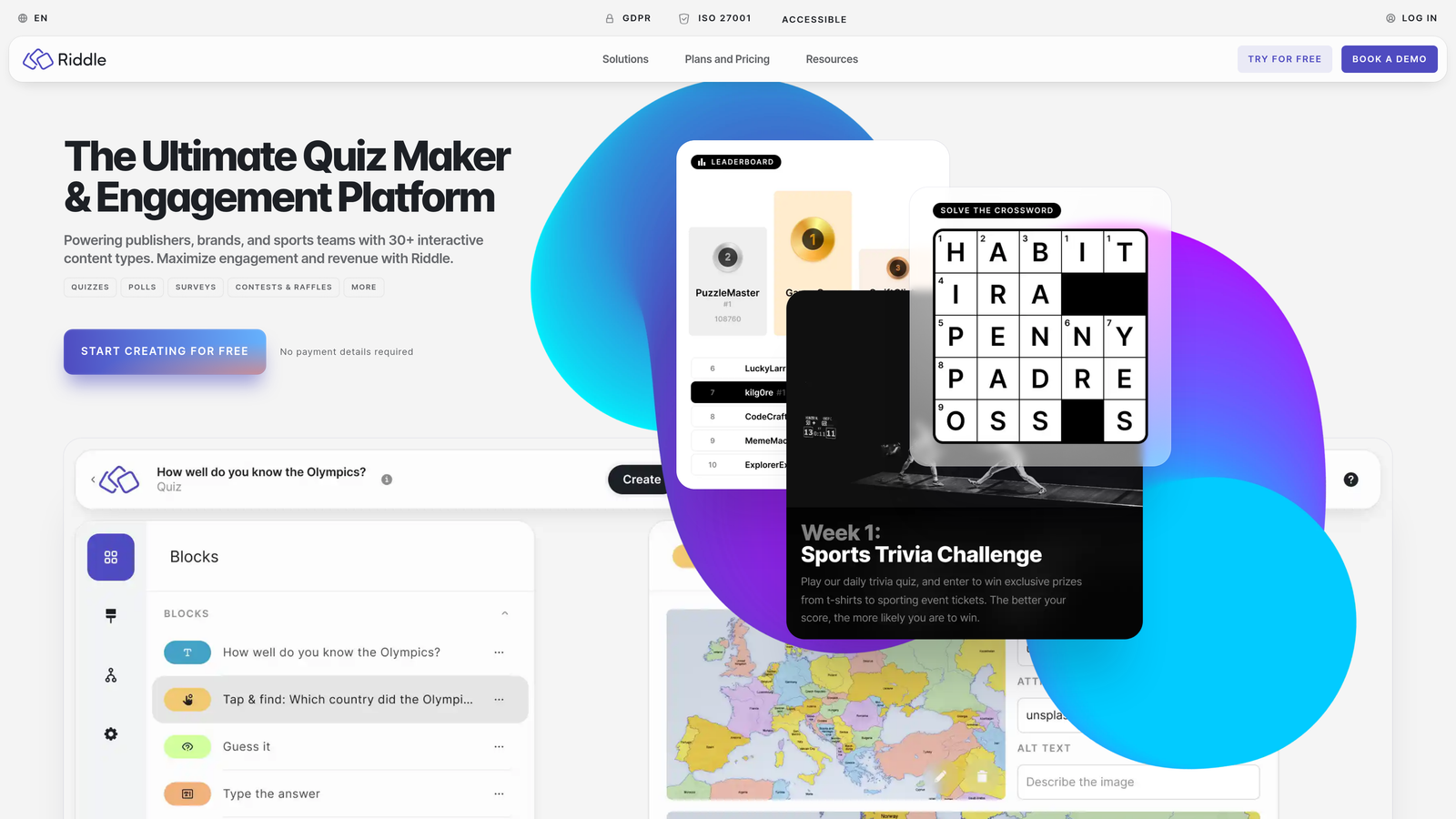 Screenshot of Riddle website