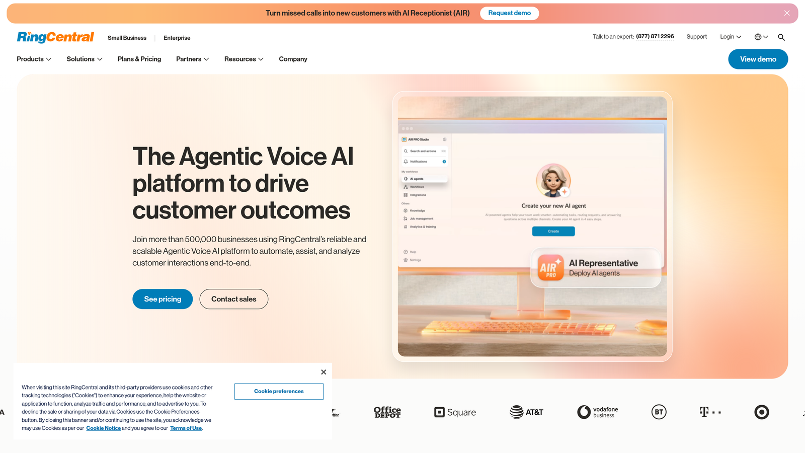 Screenshot of RingCentral website