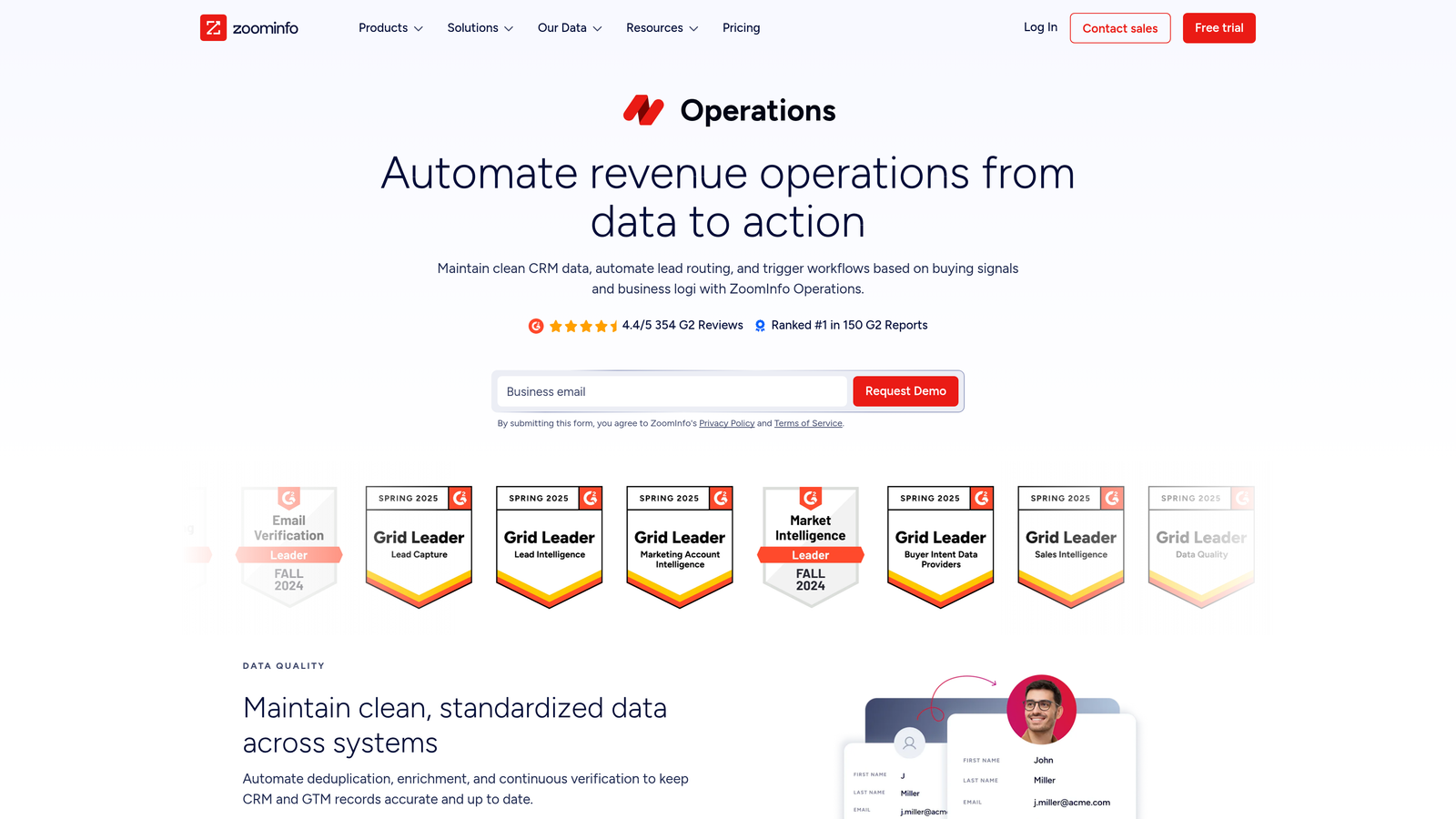 Screenshot of RingLead website