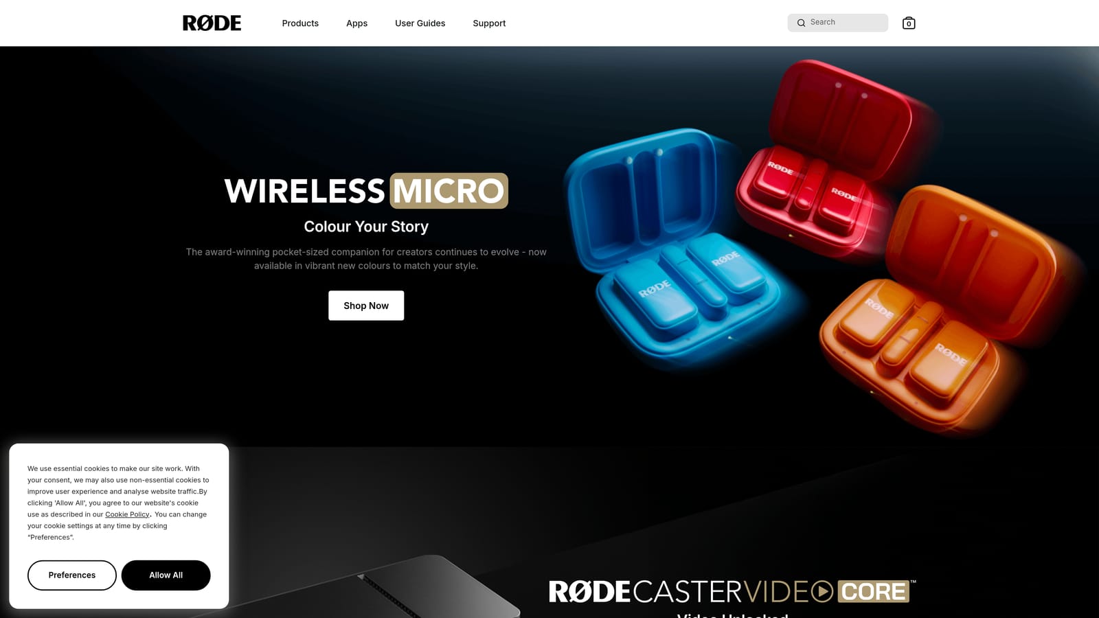 Screenshot of Rode Wireless GO II website