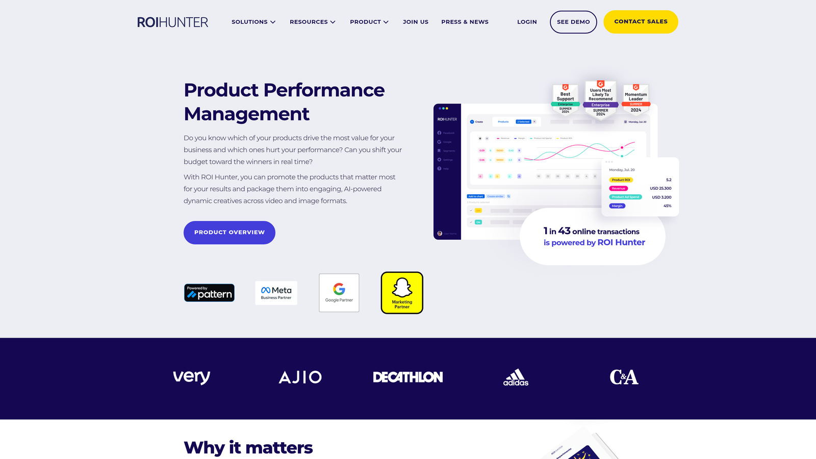 Screenshot of ROI Hunter website