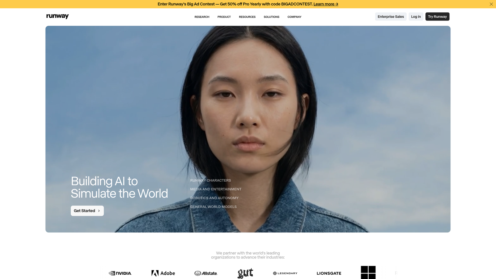 Screenshot of Runway website