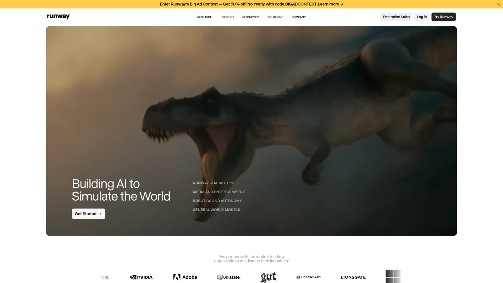 Screenshot of Runway website