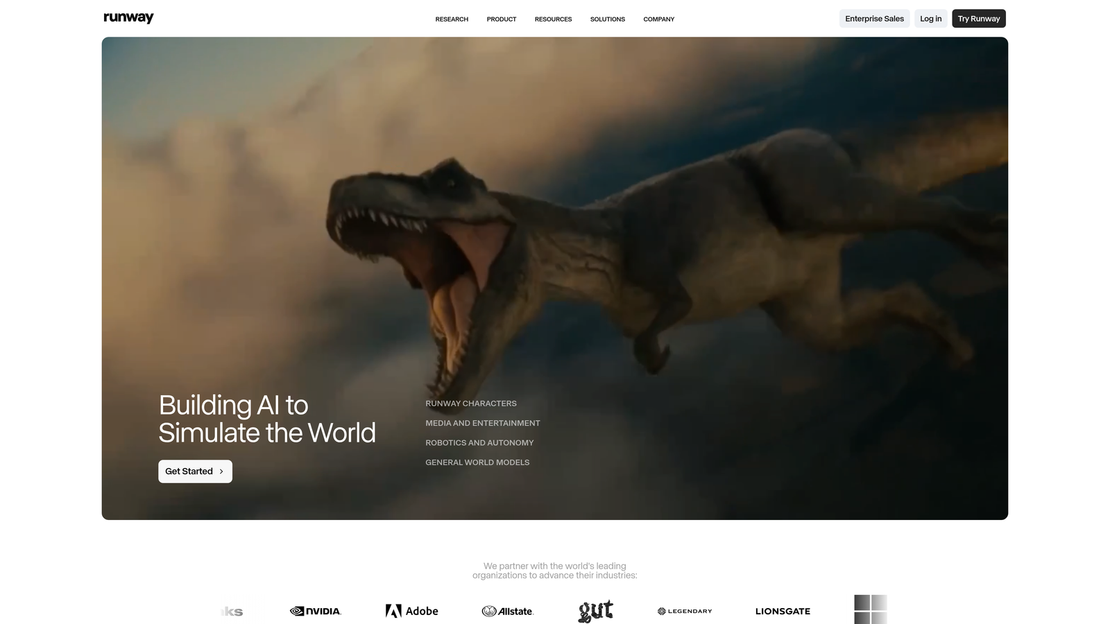 Screenshot of Runway website