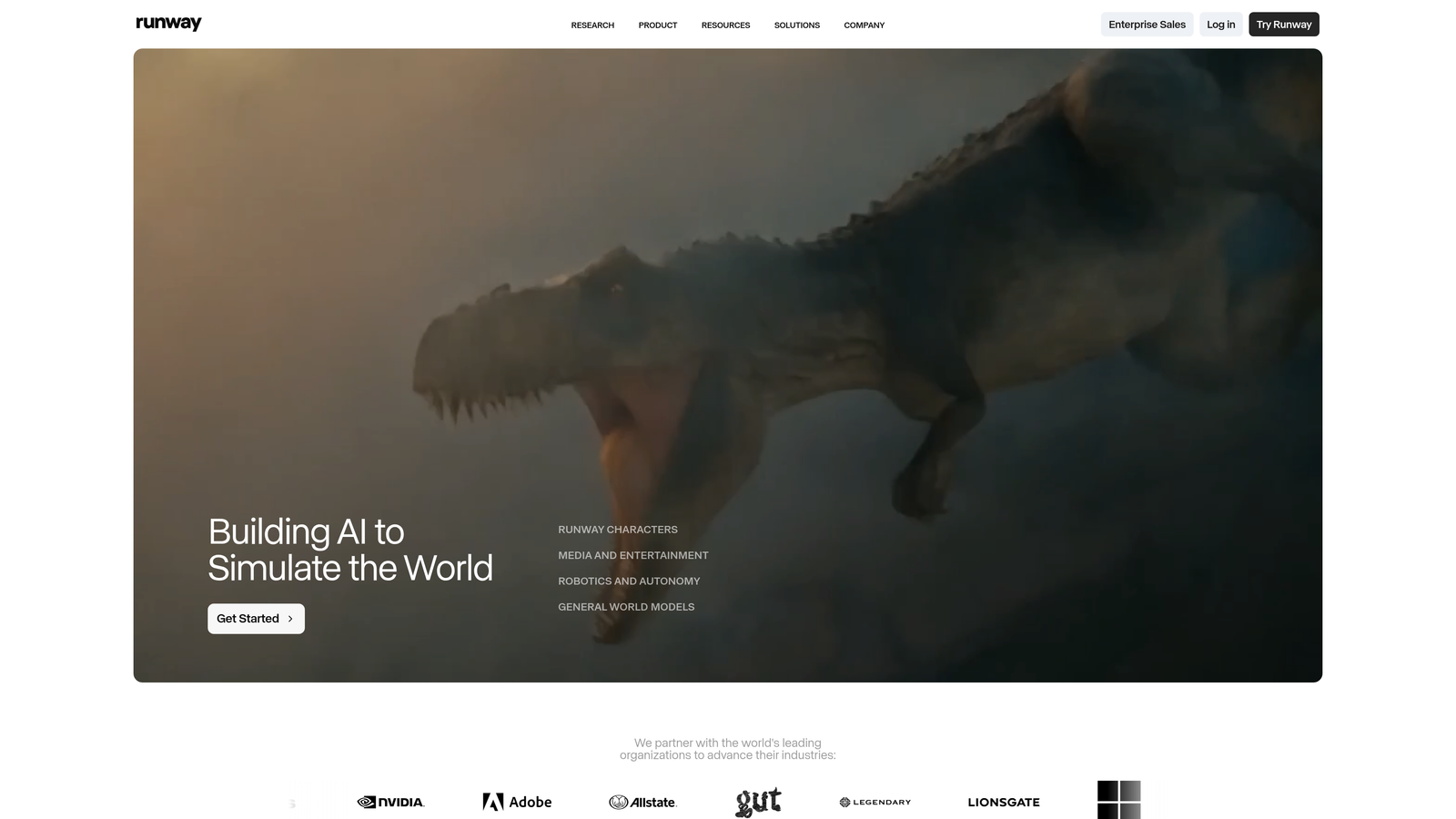 Screenshot of Runway website