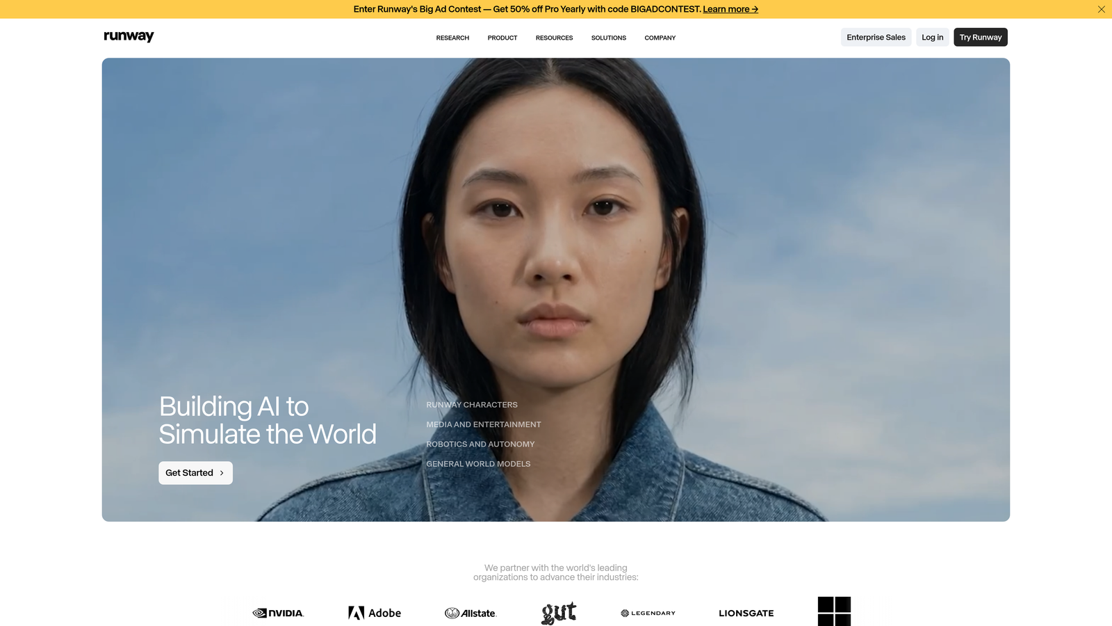 Screenshot of Runway website
