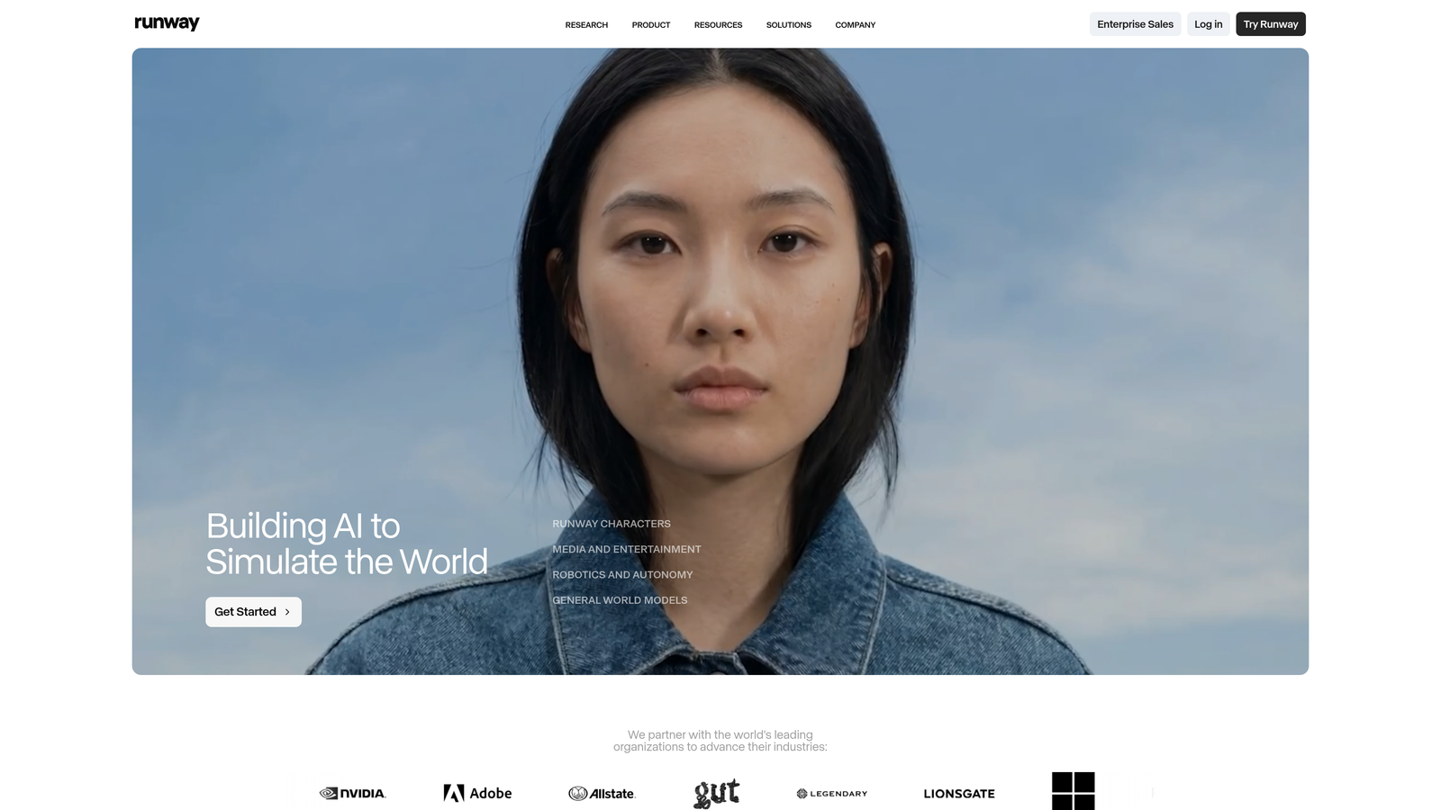 Screenshot of Runway website