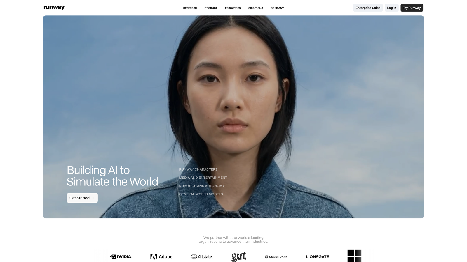Screenshot of Runway website