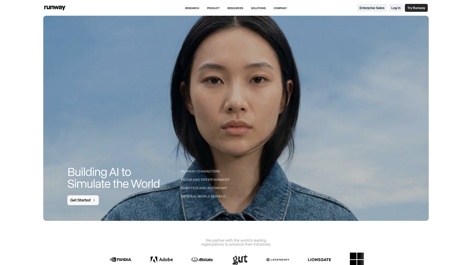 Screenshot of Runway website