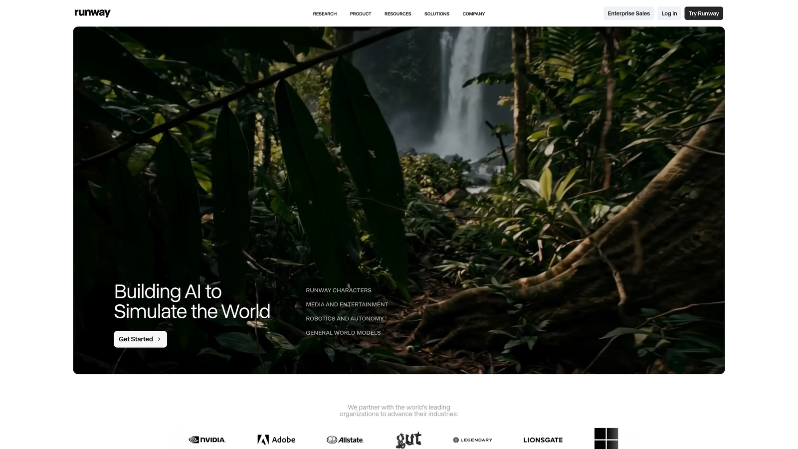 Screenshot of Runway website