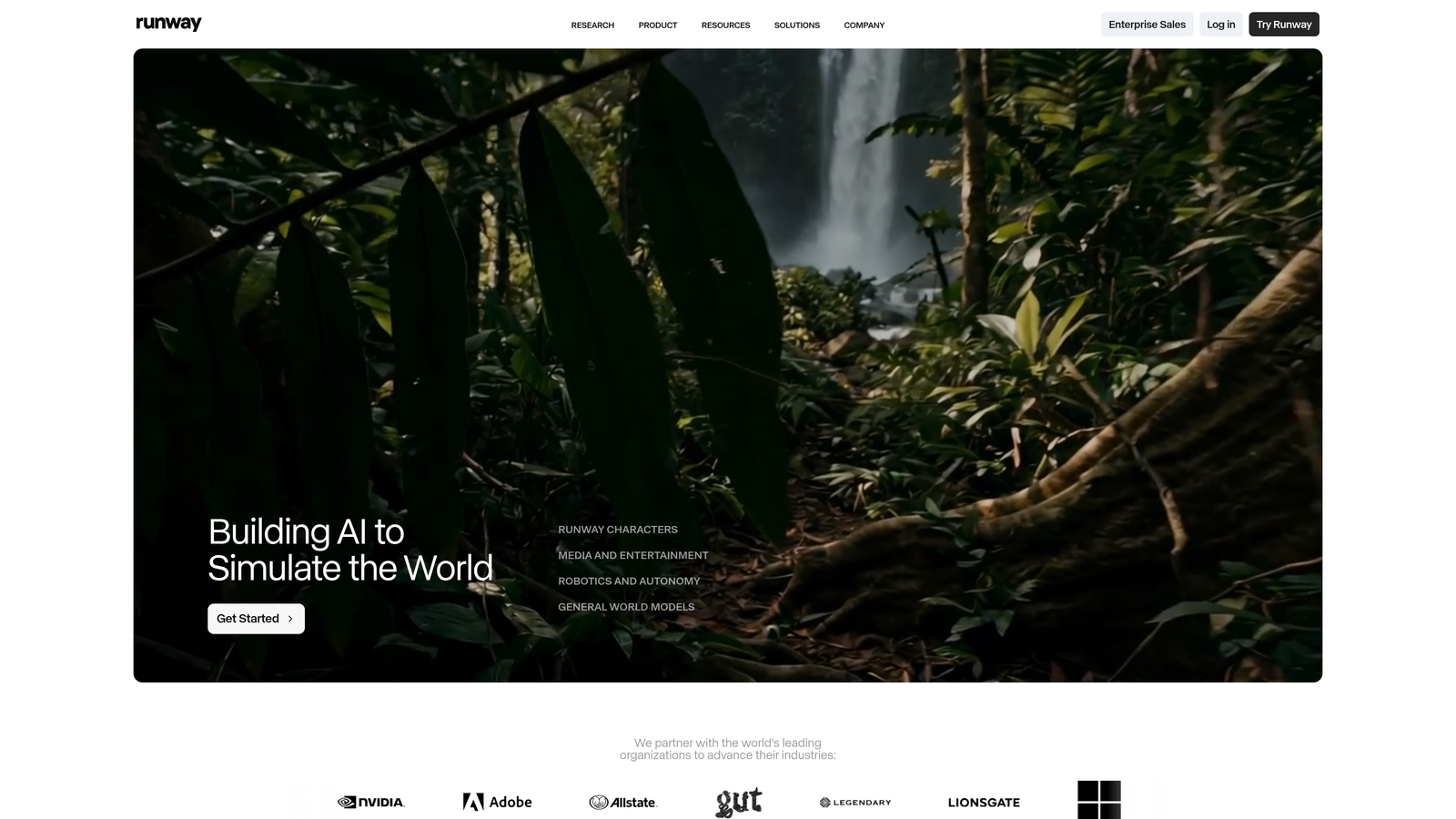 Screenshot of Runway website