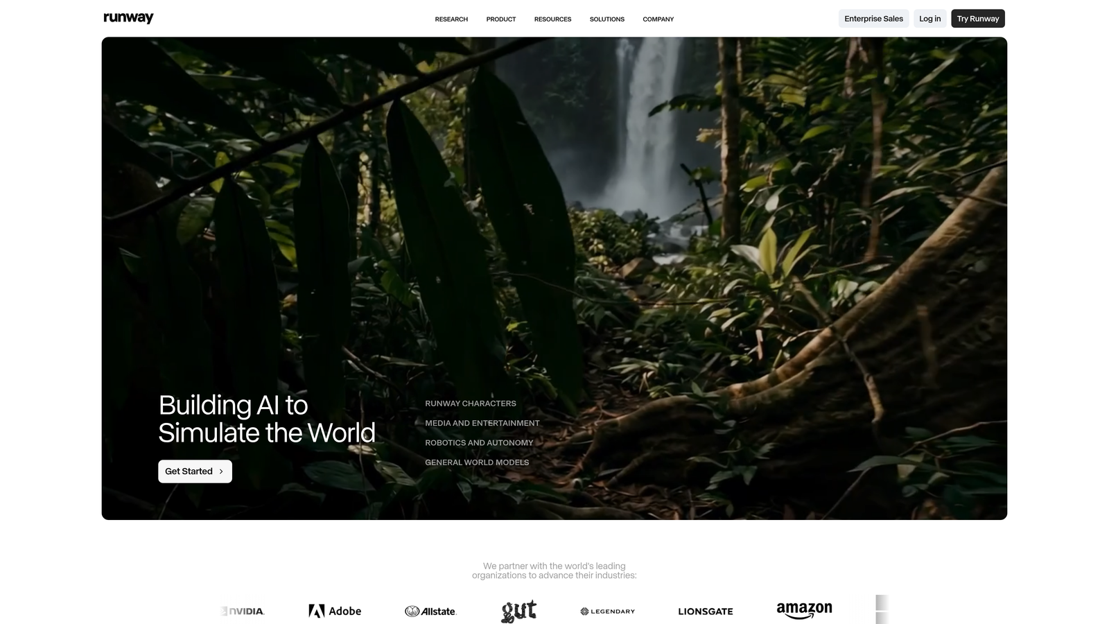 Screenshot of Runway website