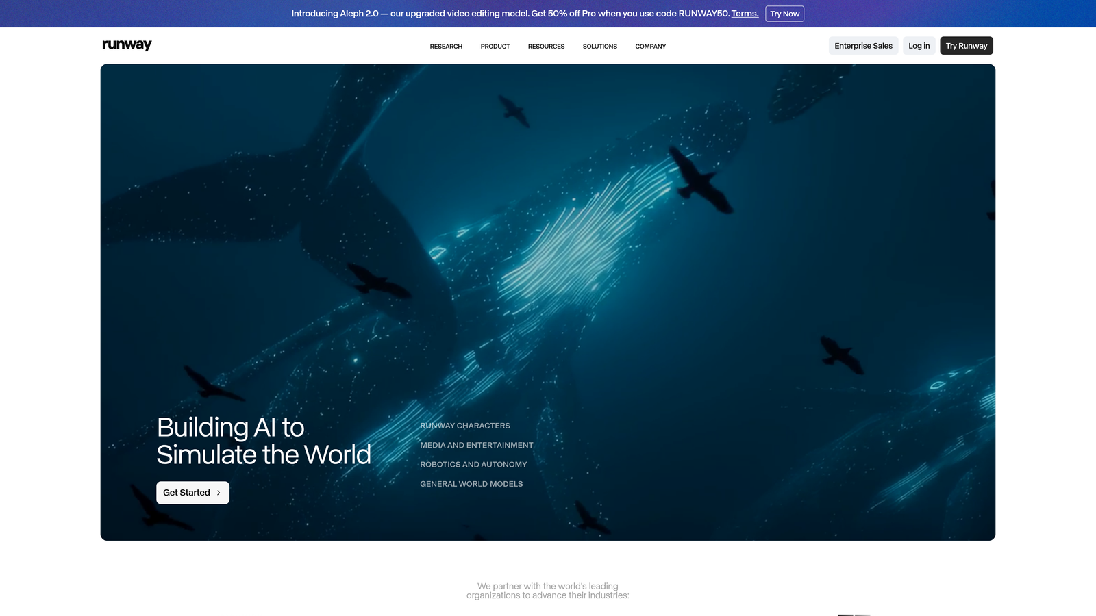 Screenshot of Runway website