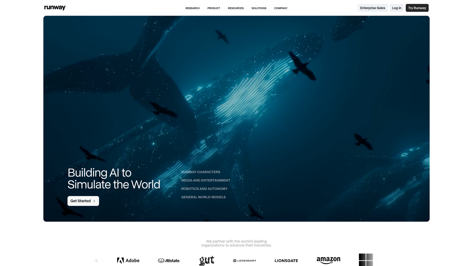 Screenshot of Runway website