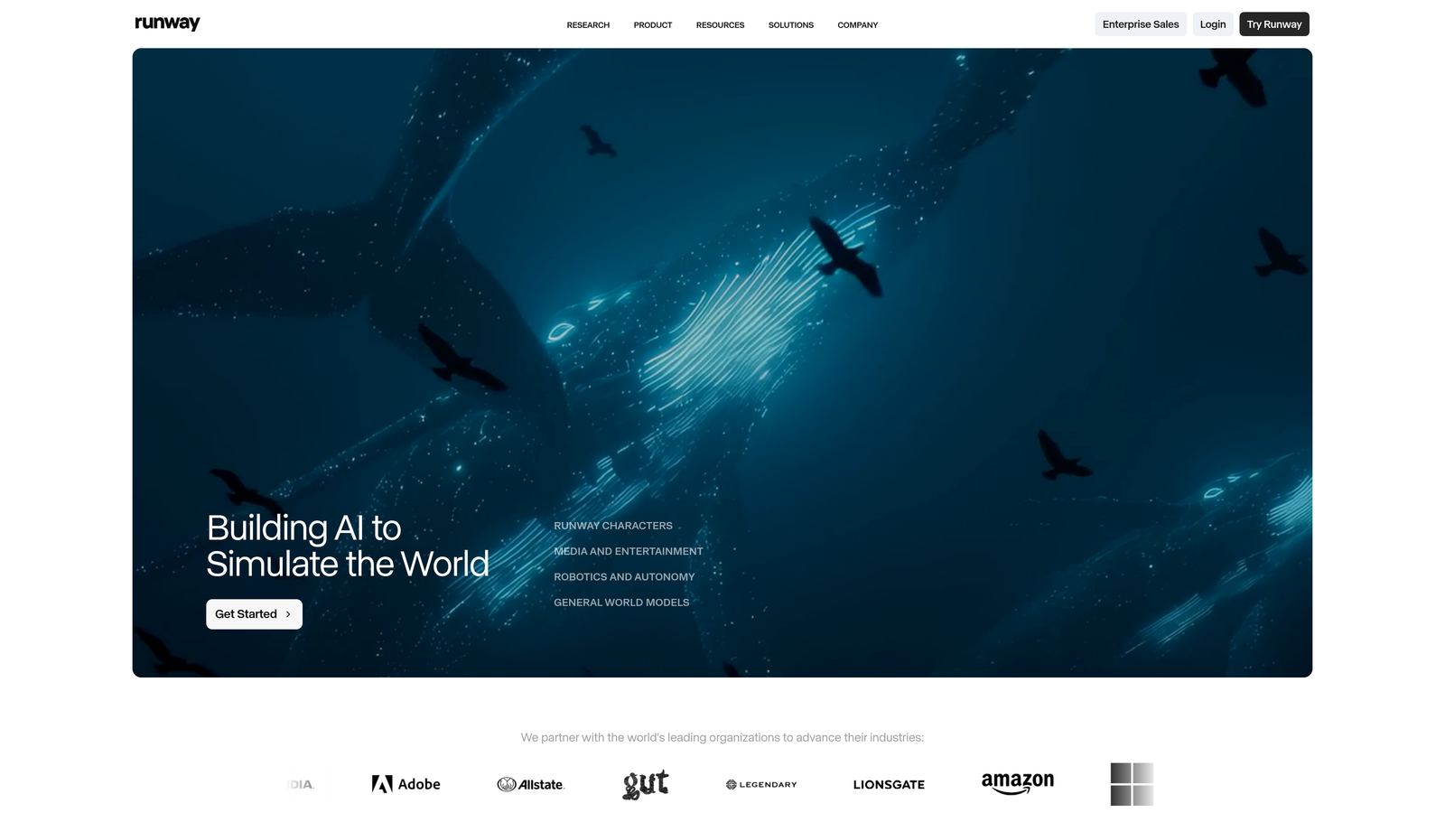 Screenshot of Runway website