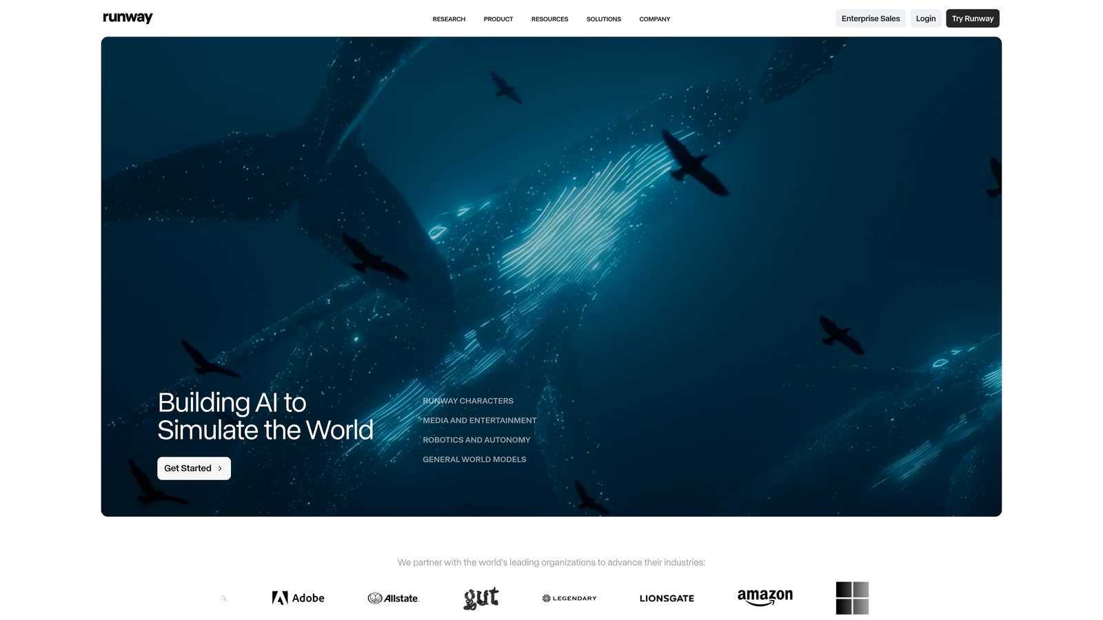Screenshot of Runway website