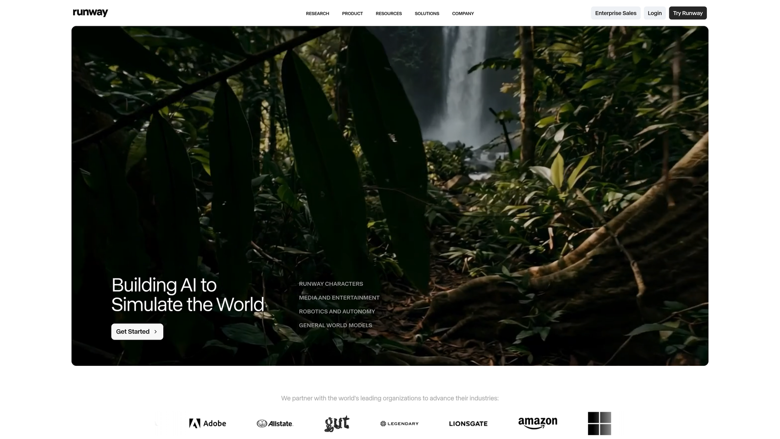 Screenshot of Runway website