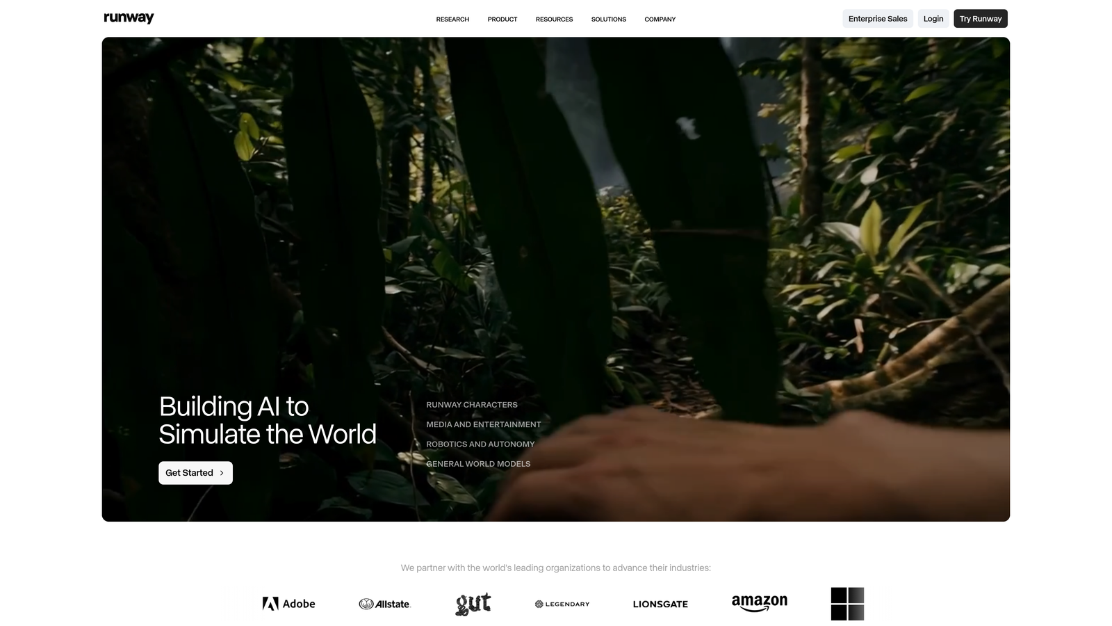 Screenshot of Runway website