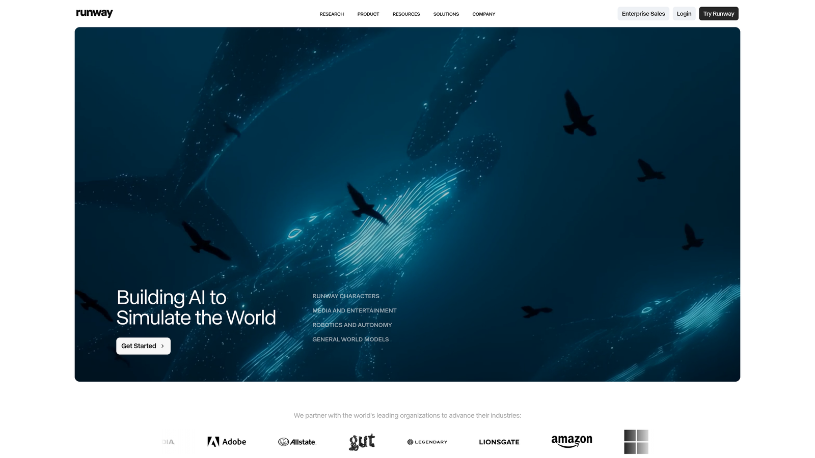Screenshot of Runway website