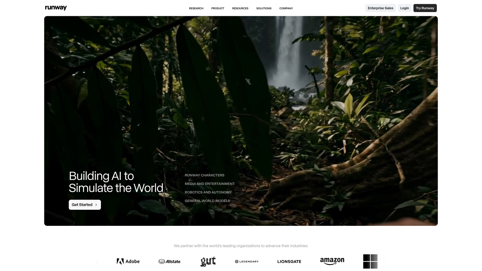 Screenshot of Runway website