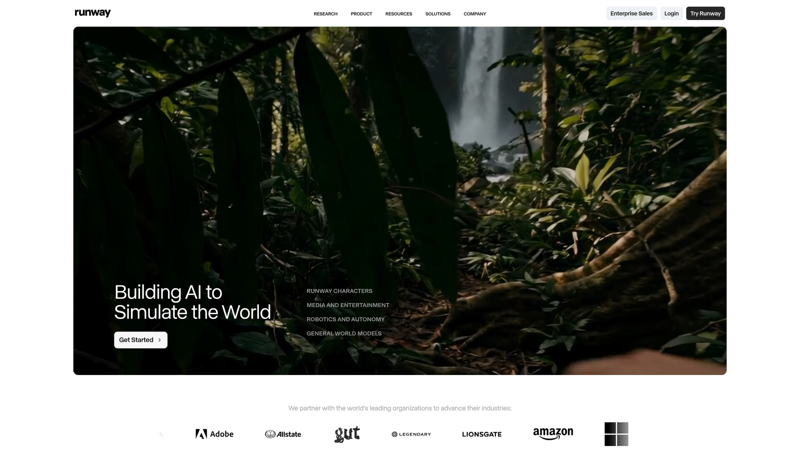 Screenshot of Runway website