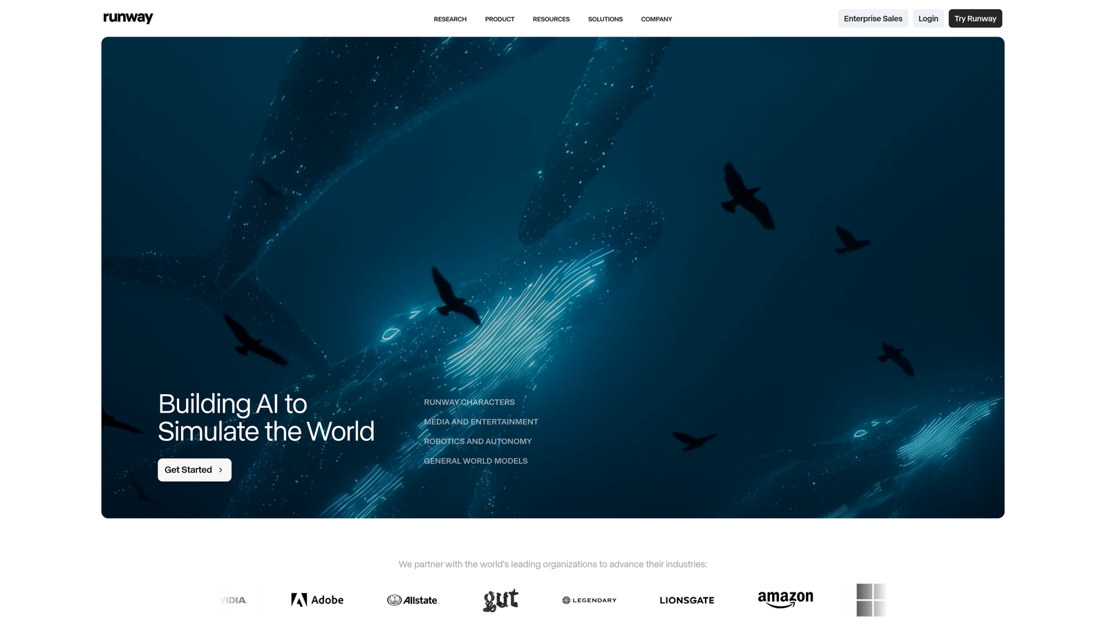 Screenshot of Runway website