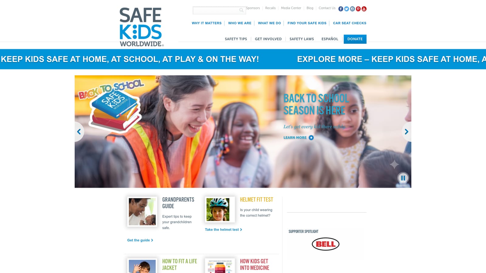 Screenshot of Safe Kids Worldwide website
