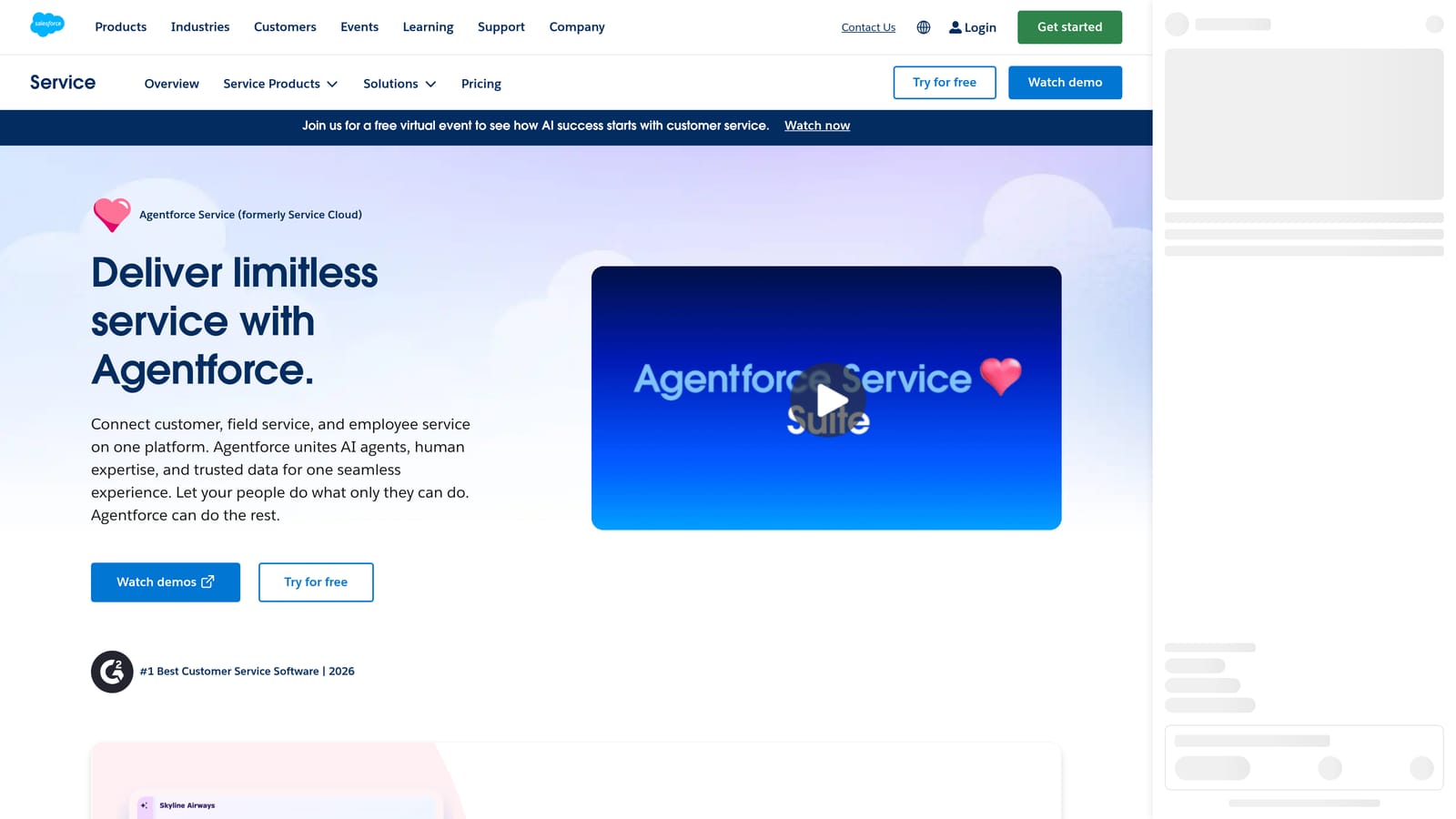 Screenshot of Salesforce Einstein for Service website