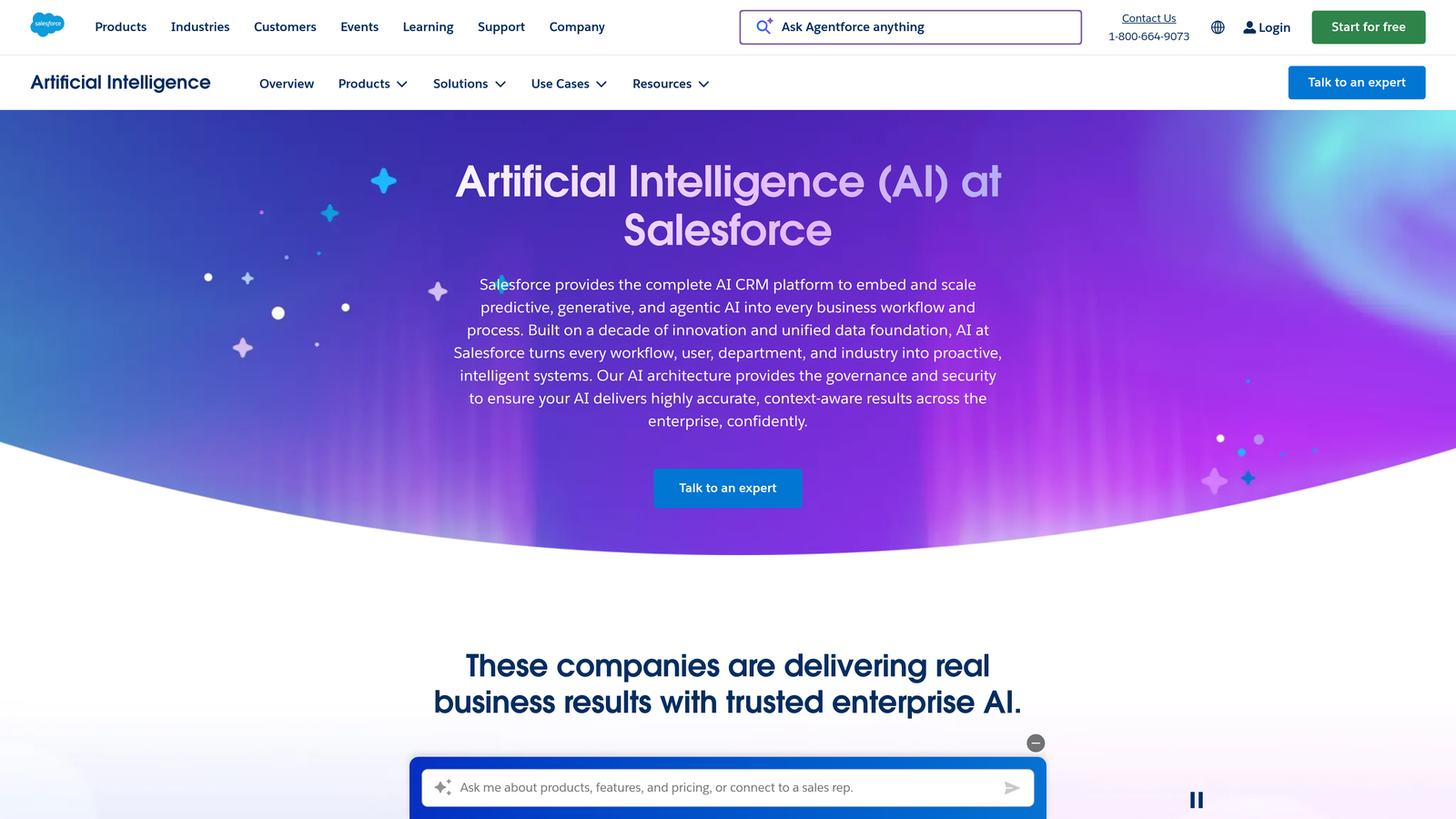 Screenshot of Salesforce Einstein website