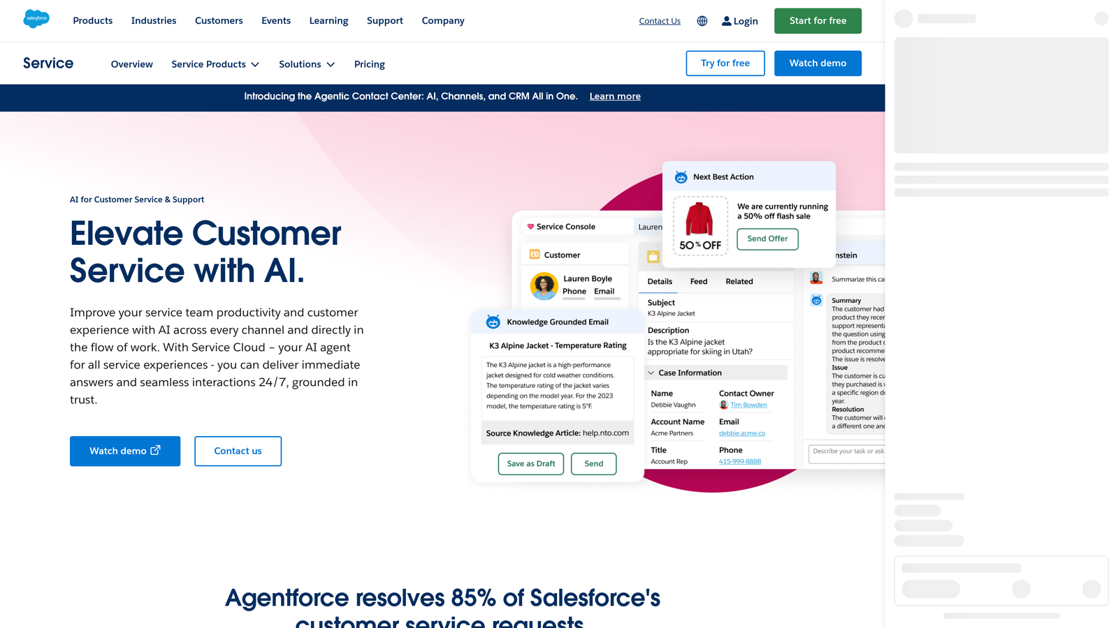 Screenshot of Salesforce Einstein Service Agent website