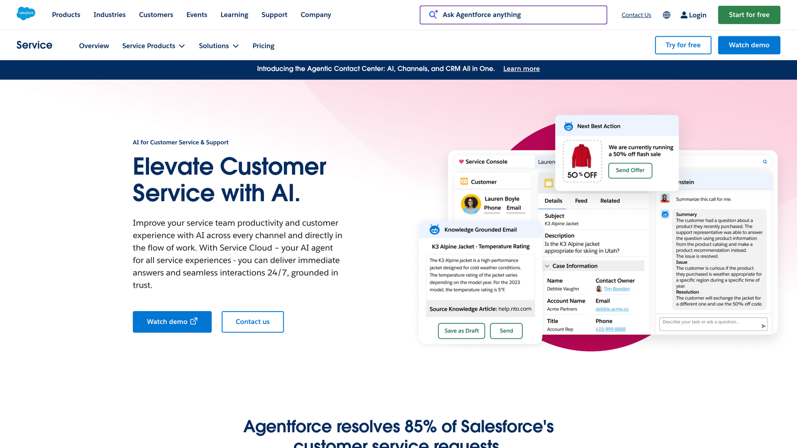 Screenshot of Salesforce Einstein Service Cloud website