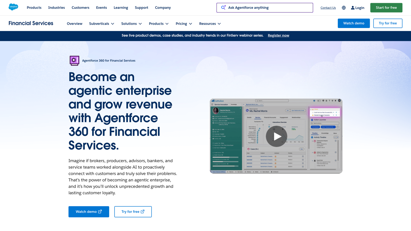 Screenshot of Salesforce Financial Services Cloud website