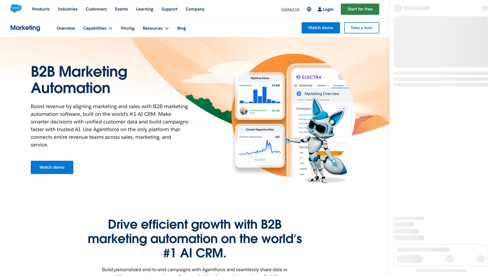 Screenshot of Salesforce Marketing Cloud Account Engagement (Pardot) website