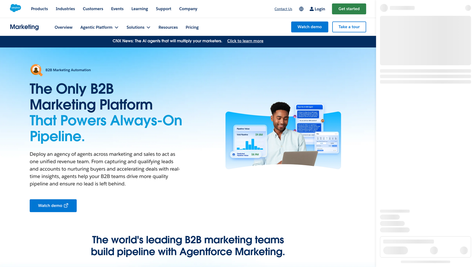 Screenshot of Salesforce Marketing Cloud Account Engagement (Pardot) website