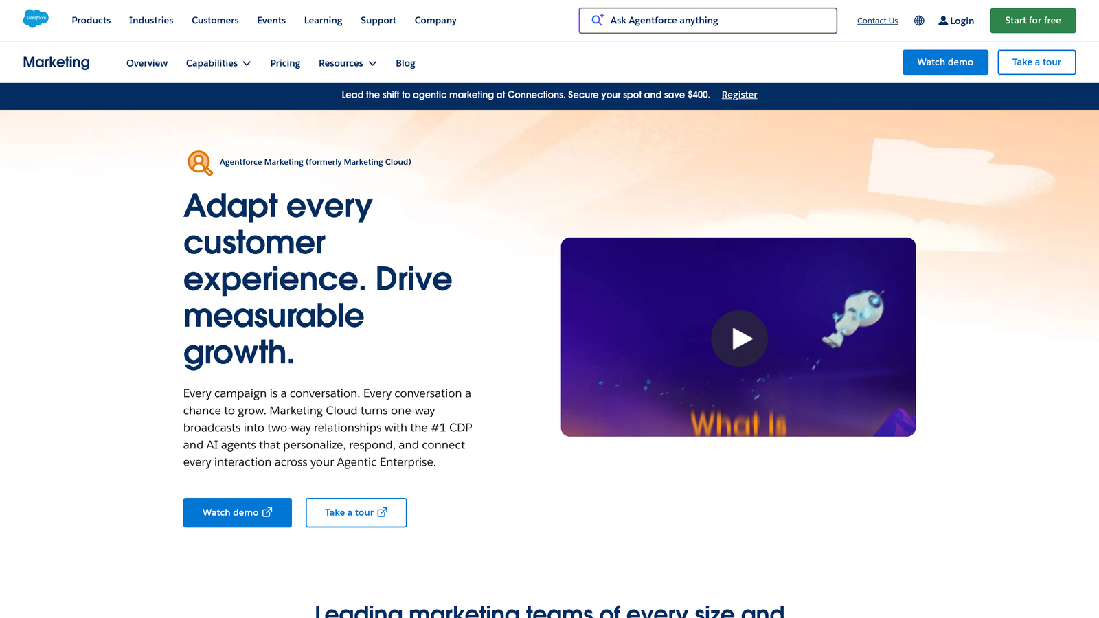 Screenshot of Salesforce Marketing Cloud website