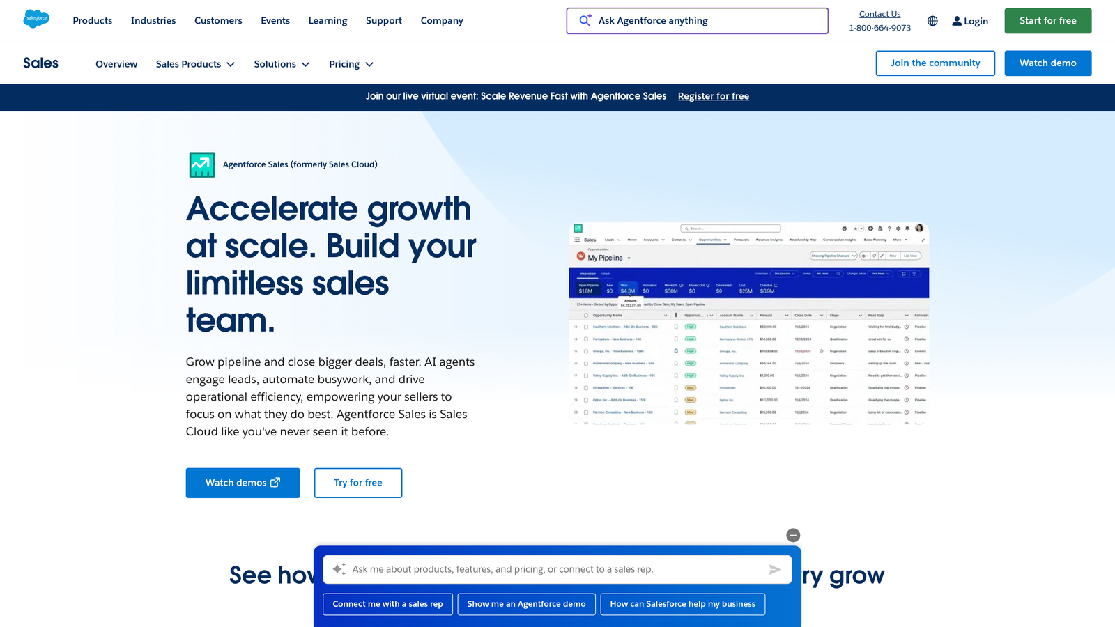 Screenshot of Salesforce Sales Cloud website