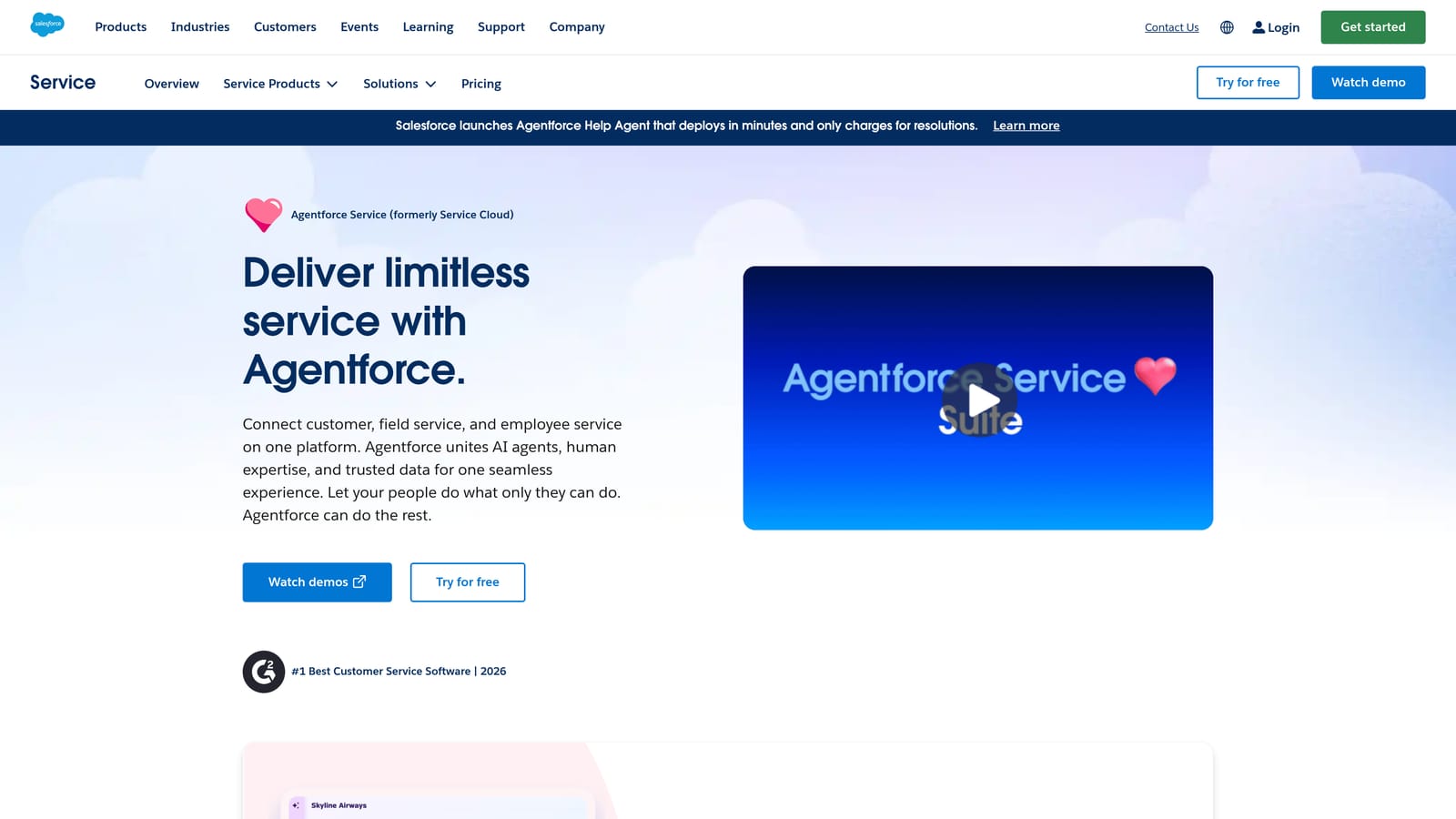 Screenshot of Salesforce Service Cloud Einstein website