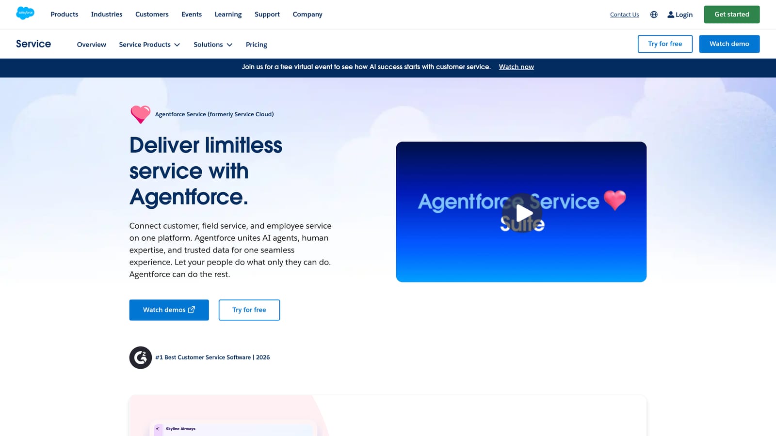 Screenshot of Salesforce Service Cloud Einstein website